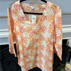 J. Jill Women's Orange and Pink Patterned Blouse
